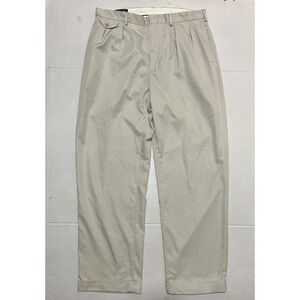 Ralph Lauren Polo Golf Pants Mens 36 36x31 Beige Polyester Pleated Cuffed Casual